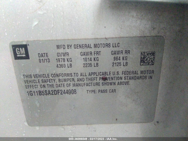 2013 CHEVROLET MALIBU LS VIN: 1G11B5SA2DF244908