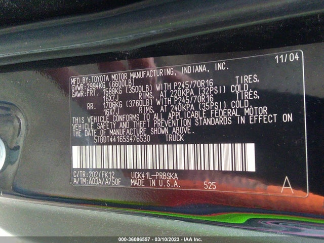 Toyota Tundra 2005 5TBDT44165S476530 Image 10