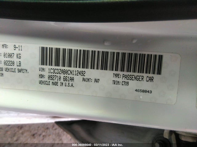Dodge AVENGER SE 2012 1C3CDZAB0CN112492 Image 10