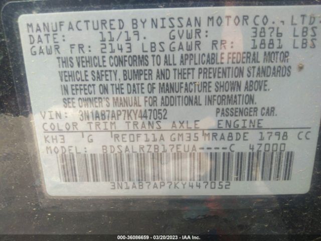 3N1AB7AP7KY447052 Nissan SENTRA SR
