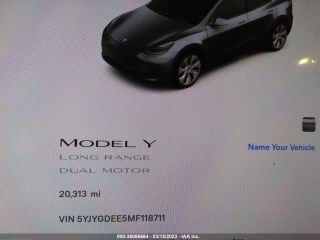 2021 TESLA MODEL Y LONG RANGE VIN: 5YJYGDEE5MF118711
