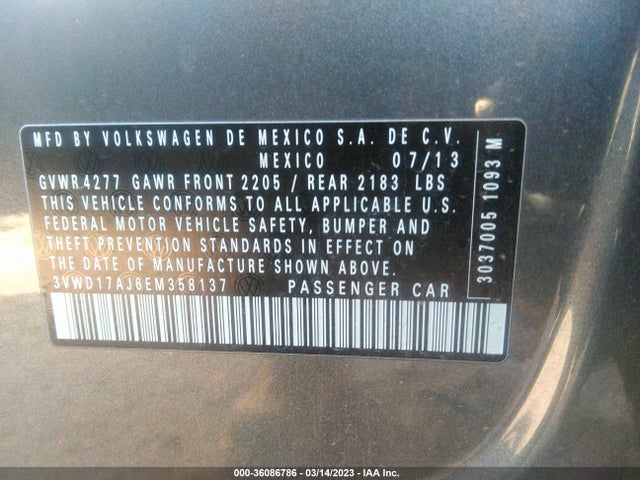 3VWD17AJ6EM358137 Volkswagen Jetta Sedan Se W/connectivity