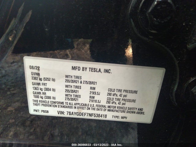 Tesla Model Y Performance 2022 7SAYGDEF7NF538418 Image 9