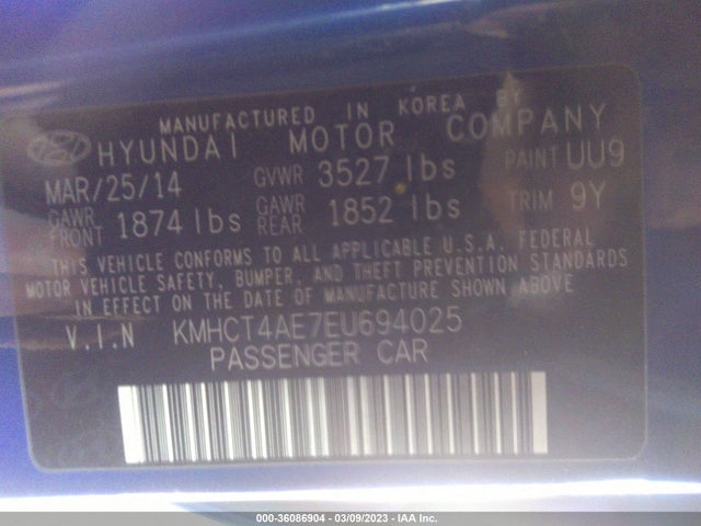 2014 HYUNDAI ACCENT GLS VIN: KMHCT4AE7EU694025
