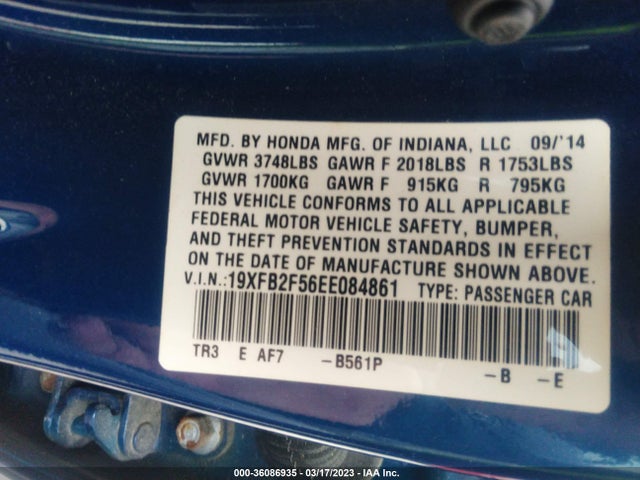 Honda Civic Sedan Lx 2014 19XFB2F56EE084861 Image 9