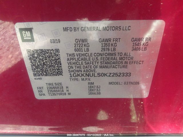 1GKKNULS0KZ252333 GMC ACADIA SLT