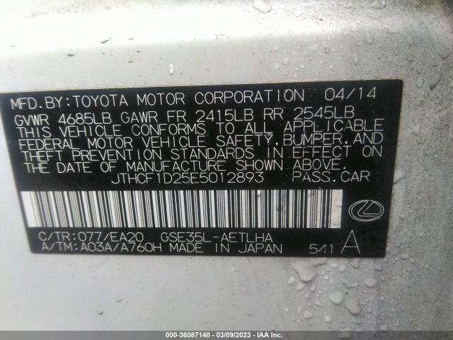 Lexus IS 250 2014 JTHCF1D25E5012893 Image 9