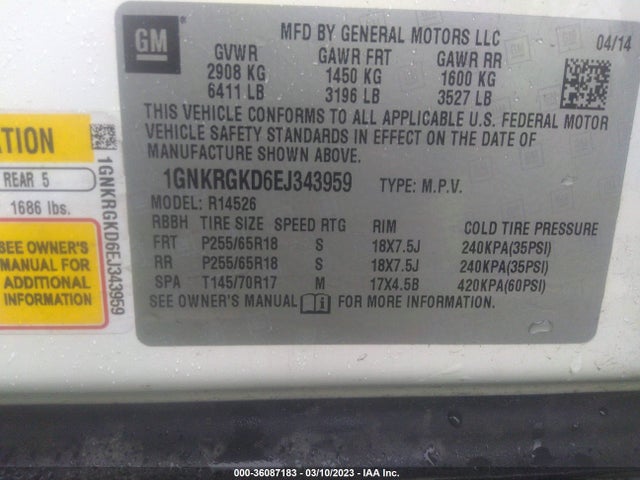 Chevrolet Traverse Lt 2014 1GNKRGKD6EJ343959 Image 10