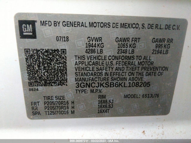 Chevrolet TRAX LS 2019 3GNCJKSB6KL108205 Image 9