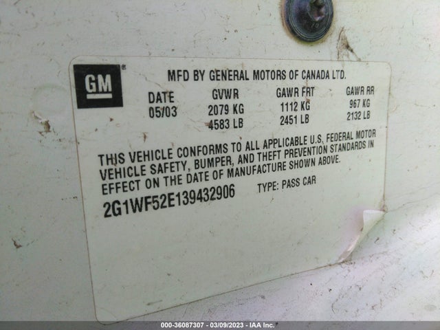 Chevrolet IMPALA 2003 2G1WF52E139432906 Image 10