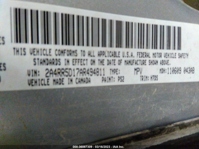 2010 CHRYSLER TOWN & COUNTRY TOURING VIN: 2A4RR5D17AR494811