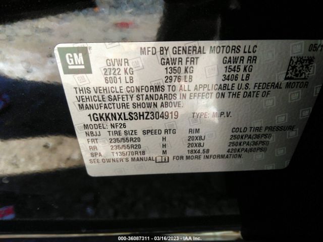 1GKKNXLS3HZ304919 GMC Acadia Denali