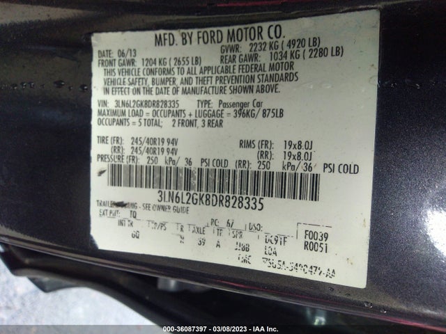 Lincoln MKZ 2013 3LN6L2GK8DR828335 Image 9