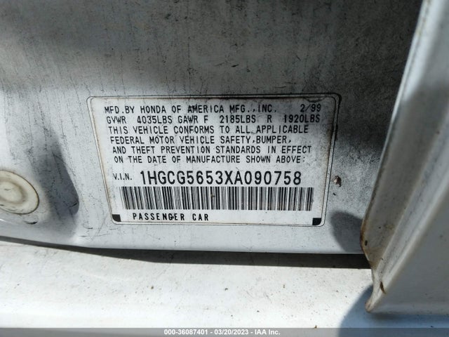 1999 HONDA ACCORD SDN EX VIN: 1HGCG5653XA090758