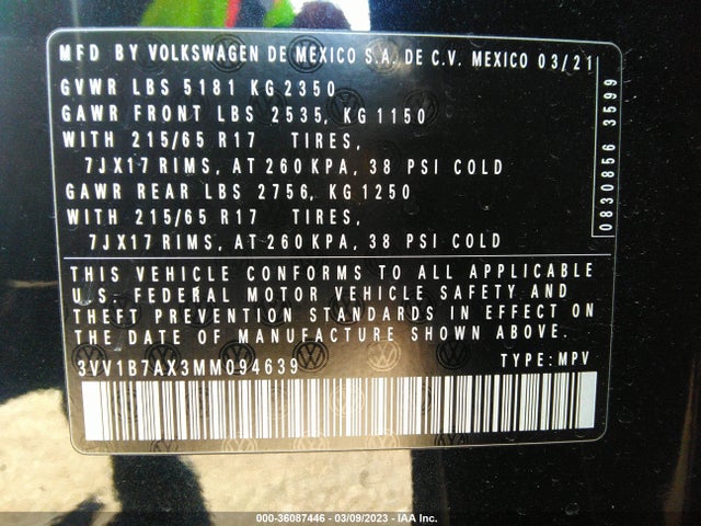 3VV1B7AX3MM094639 Volkswagen TIGUAN S