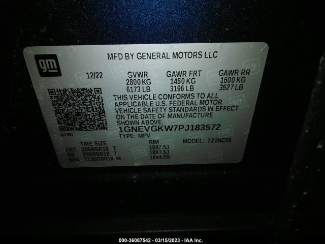 2023 Chevrolet Traverse, VIN: 1GNEVGKW7PJ183572
