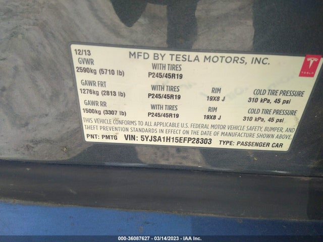 5YJSA1H15EFP28303 Tesla Model S 60 Kwh Battery/p85