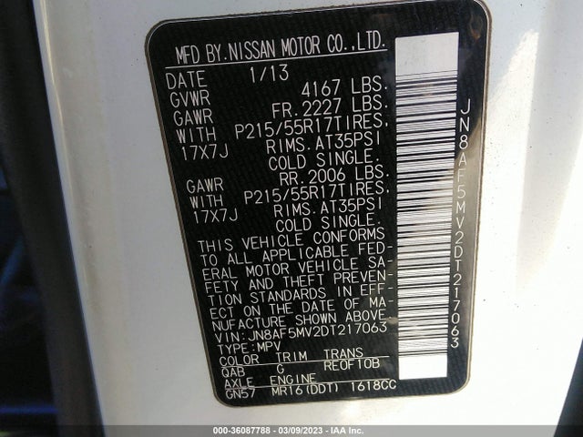 2013 NISSAN JUKE SL VIN: JN8AF5MV2DT217063