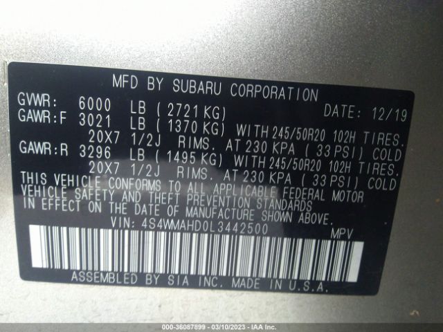 4S4WMAHD0L3442500 Subaru Ascent Premium