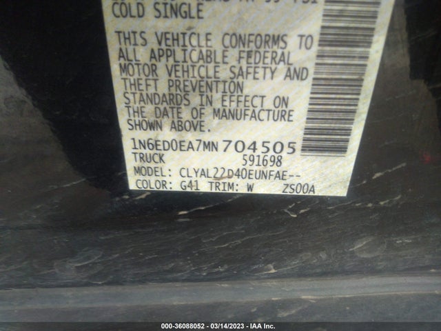 2021 Nissan Frontier, VIN: 1N6ED0EA7MN704505