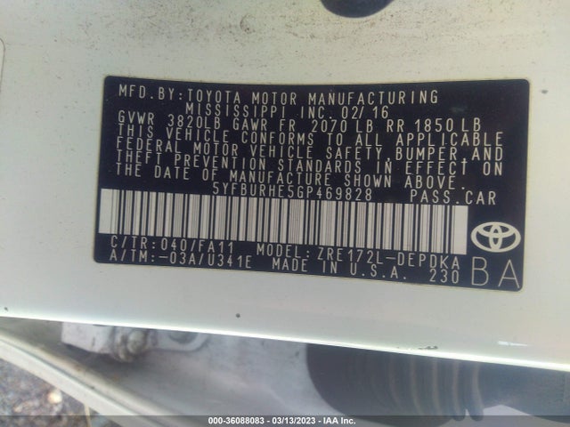 Toyota Corolla L/le/s/s Plus/le Plus 2016 5YFBURHE5GP469828 Image 10
