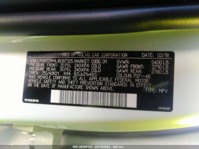 LYVA22RM4JB087325 Volvo Xc60 R-design