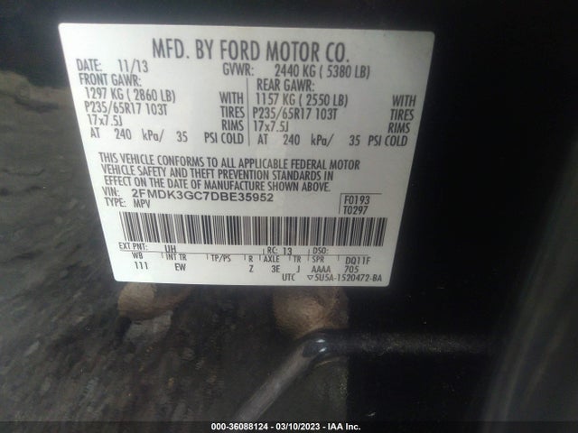 2013 FORD EDGE SE VIN: 2FMDK3GC7DBE35952