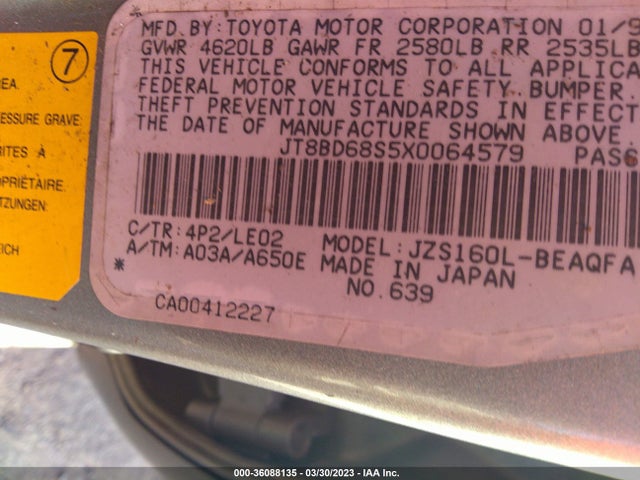 1999 LEXUS GS 300 LUXURY PERFORM SDN VIN: JT8BD68S5X0064579