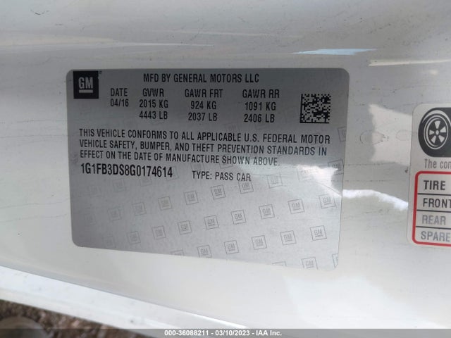 Chevrolet Camaro 1lt 2016 1G1FB3DS8G0174614 Image 10