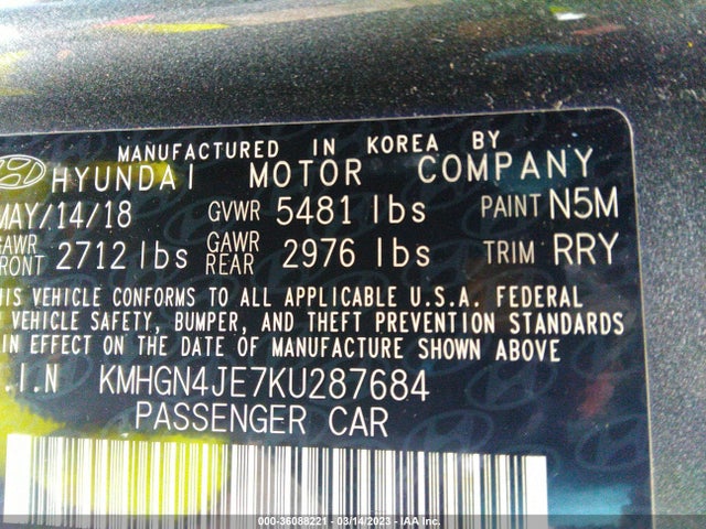 2019 Genesis G80, VIN: KMHGN4JE7KU287684