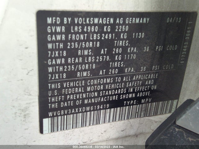 Volkswagen Tiguan 2013 WVGBV3AXXDW619419 Image 10