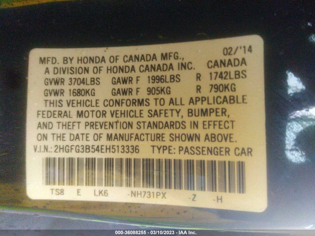 Honda Civic Coupe Lx 2014 2HGFG3B54EH513336 Image 10