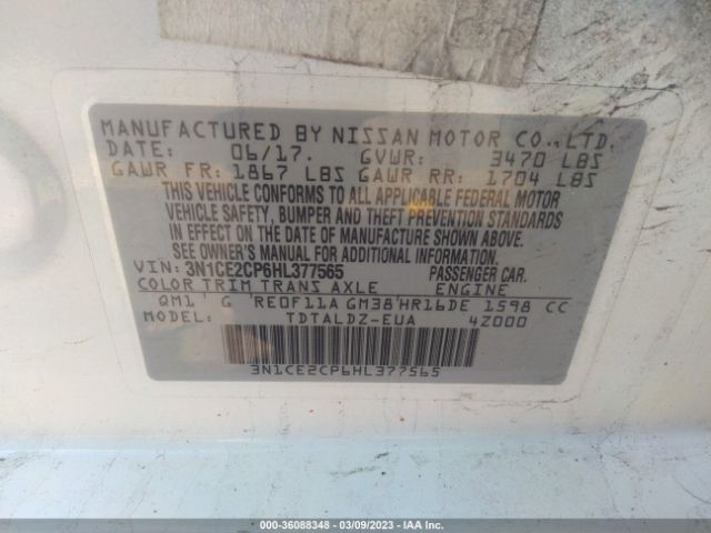 3N1CE2CP6HL377565 Nissan Versa Note Sv