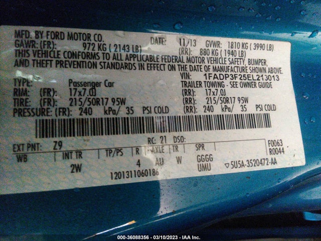Ford FOCUS SE 2014 1FADP3F25EL213013 Image 9
