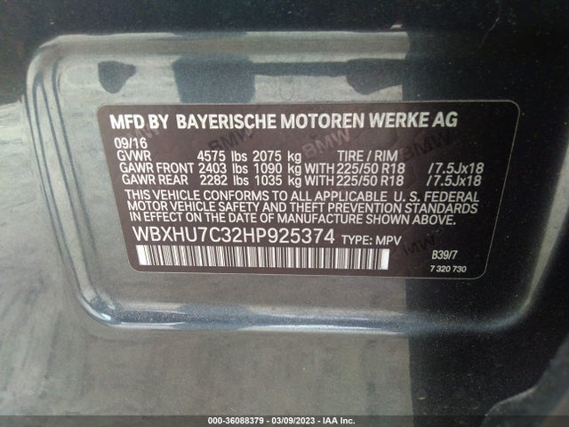 2017 BMW X1, VIN: WBXHU7C32HP925374