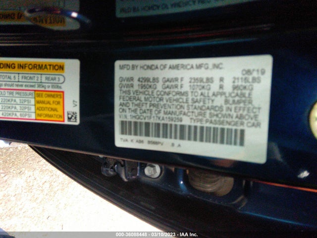 2019 HONDA ACCORD SEDAN LX 1.5T VIN: 1HGCV1F17KA159259