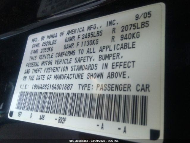 19UUA66216A001687 Acura TL