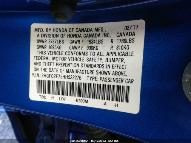 Honda Civic Sedan Ex 2017 2HGFC2F75HH522276 Image 9