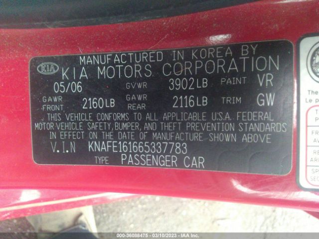 KNAFE161665337783 KIA Spectra