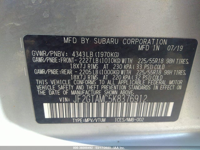 JF2GTAMC5K8376912 Subaru Crosstrek Limited