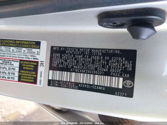 Продажа на аукционе авто 2009 Toyota Camry, vin: 4T1BE46K29U399201, номер лота: 36088646