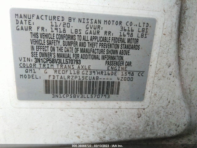 2020 NISSAN KICKS S VIN: 3N1CP5BV3LL570793