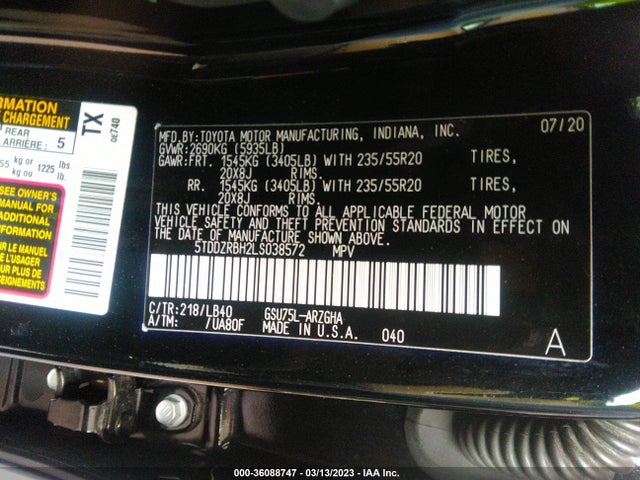 Toyota Highlander Limited/platinum 2020 5TDDZRBH2LS038572 Image 10