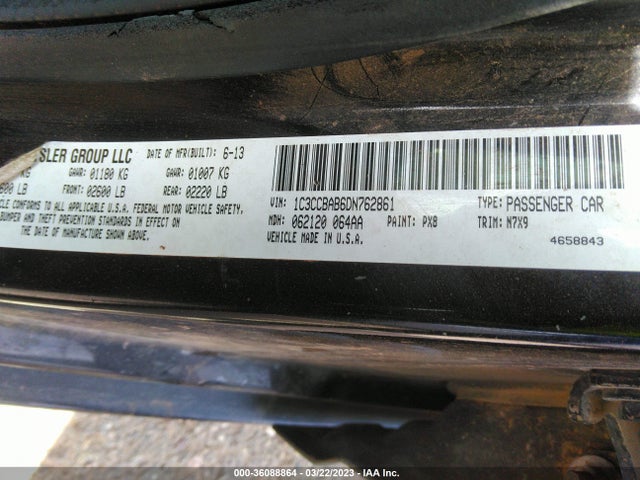 2013 CHRYSLER 200 LX VIN: 1C3CCBAB6DN762861