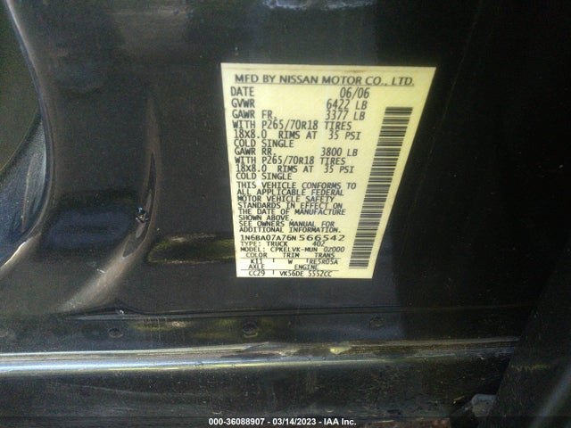 2006 NISSAN TITAN LE VIN: 1N6BA07A76N566542