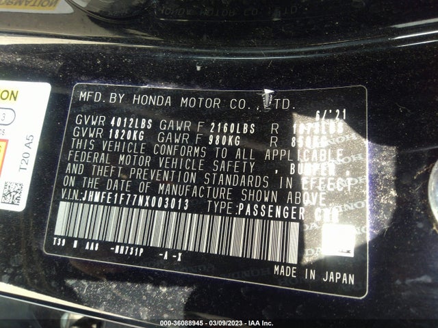 Honda Civic Sedan Ex 2022 JHMFE1F77NX003013 Image 10