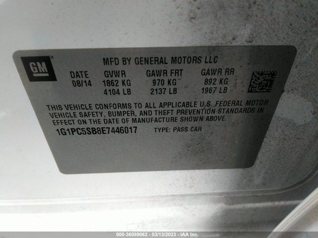 Chevrolet Cruze 1lt 2014 1G1PC5SB8E7446017 Image 9