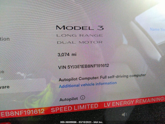 Tesla Model 3 Long Range 2022 5YJ3E1EB8NF191612 Image 7