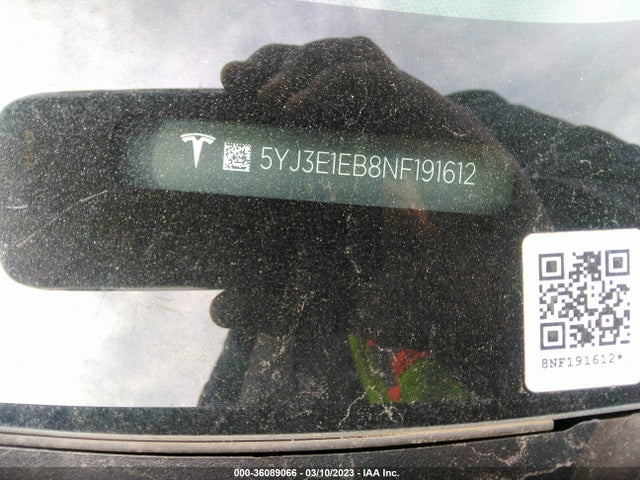 Tesla Model 3 Long Range 2022 5YJ3E1EB8NF191612 Image 9