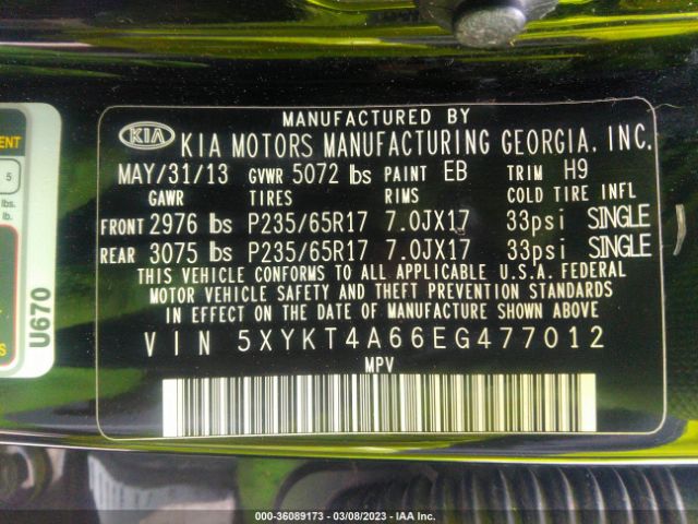 5XYKT4A66EG477012 KIA SORENTO LX